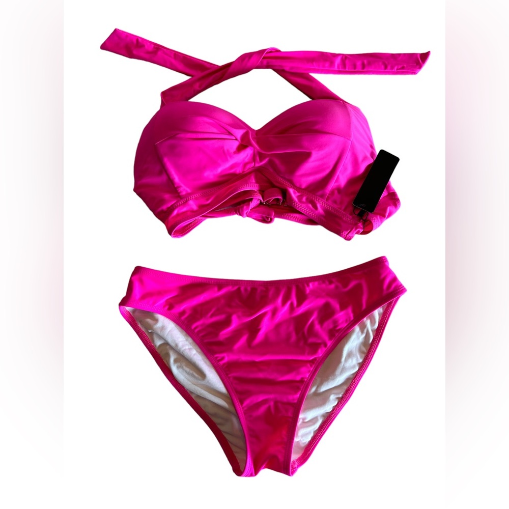 Sexy halter style retro vintage fit push up bra Barbie hot pink bikini set NWT